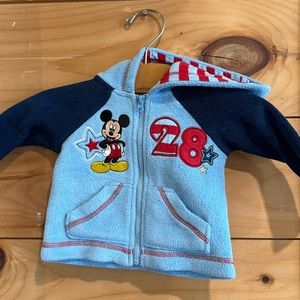 Disney Store Mickey Mouse Fleece Hoodie Blue and Red Infant Jacket 0-3 Months